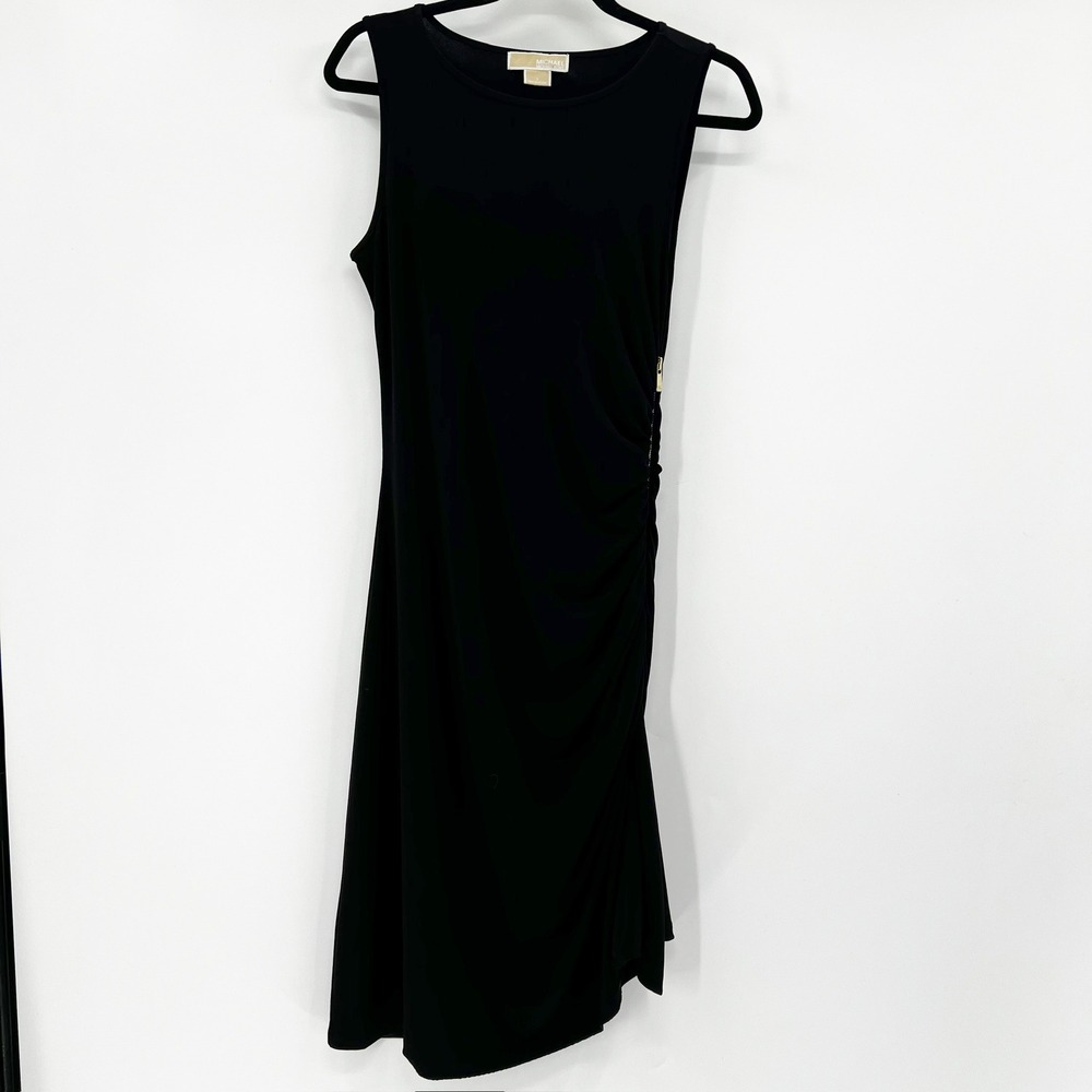 Michael Michael Kors‎ Womens Black Ruched Side Gold Zip Sleeveless Dress Size 8